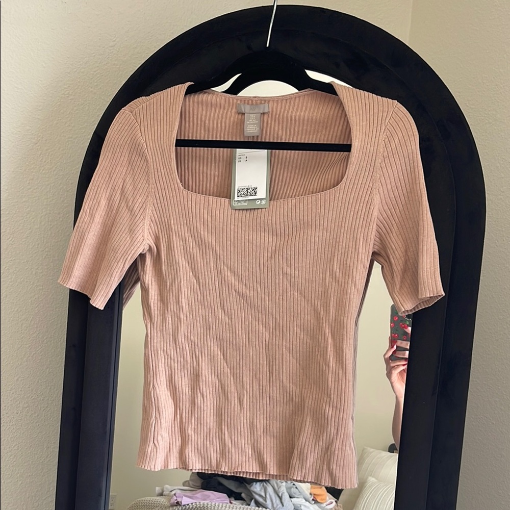 H&M Ribbed Square Neck Blouse - Pink NWT